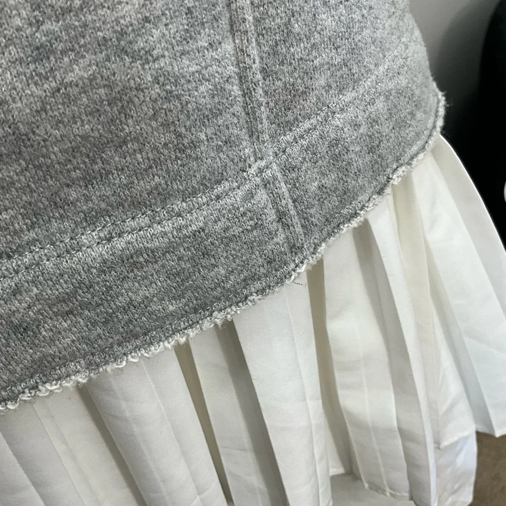 10 Crosby Derek Lam Layered Pleated Hem Gray Short Sleeve Tee Dress Top Size 4